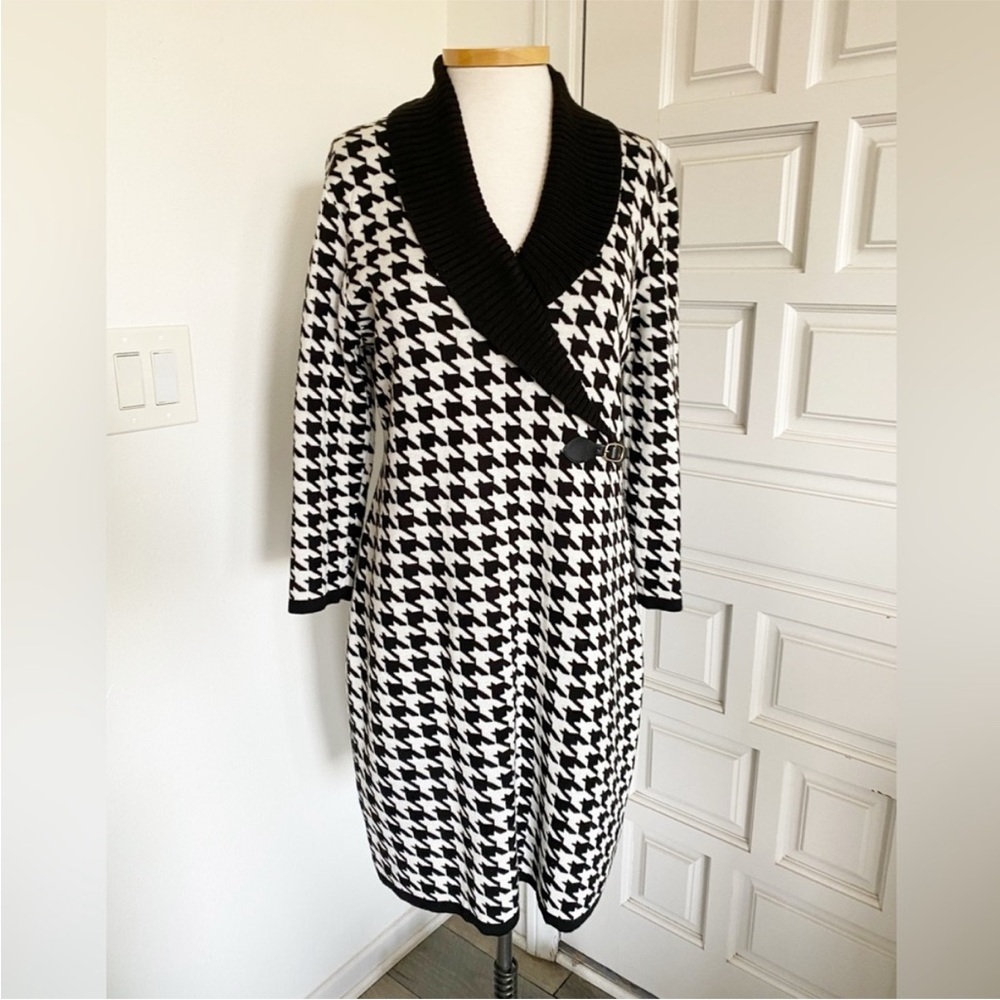 Calvin Klein Houndstooth Sweater Dress Classic Black & White Winter Size Large